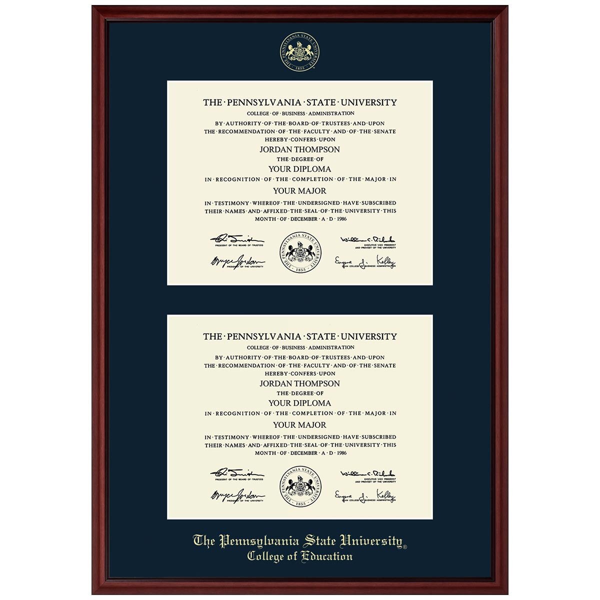 #101 College of Education double diploma frame Camby (Mahogany)